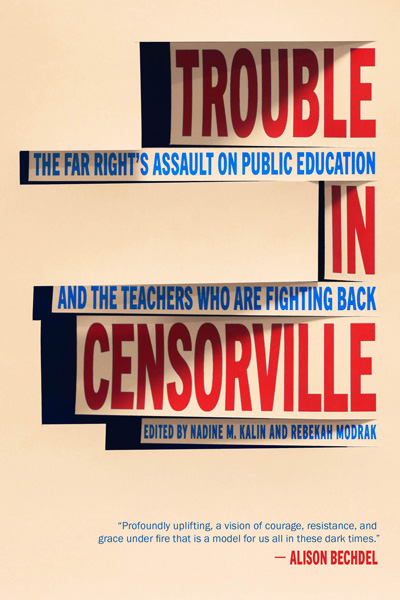 Book cover of Trouble in Censorville," red type on a pink background.