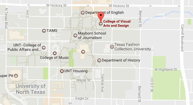 Map showing the UNT Art Building.