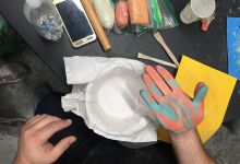Ceramics workshop- participants working on paint projects