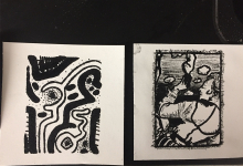 Printmaking workshop- photo of 2 completed printmaking projects