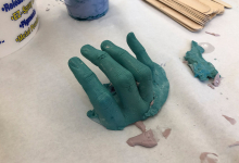 Image of a hand sculpture created during a workshop on life casting with Alginate.