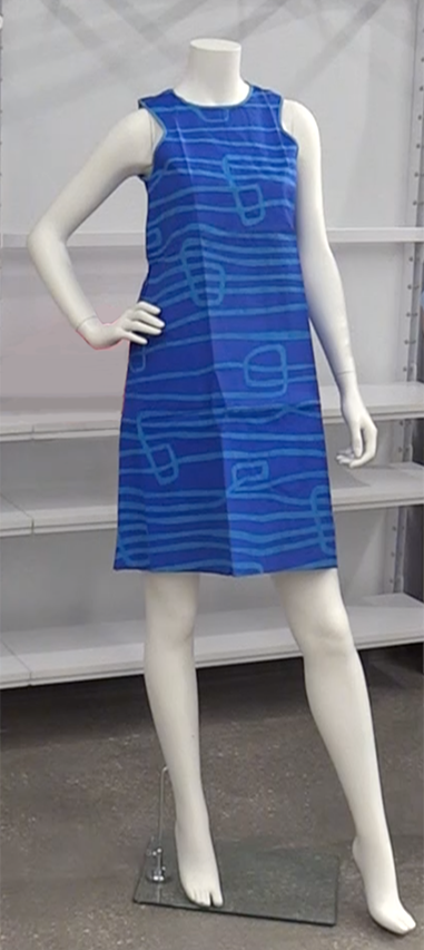 Sleeveless royal blue dress to the knee with light blue vertical design
